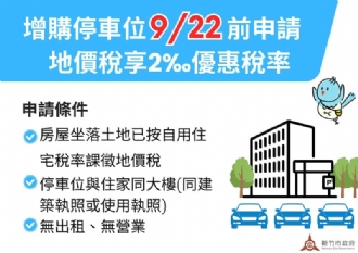 大樓住戶福音！竹市稅務局提醒增購同棟大樓停車位同享2‰地價稅自住優惠