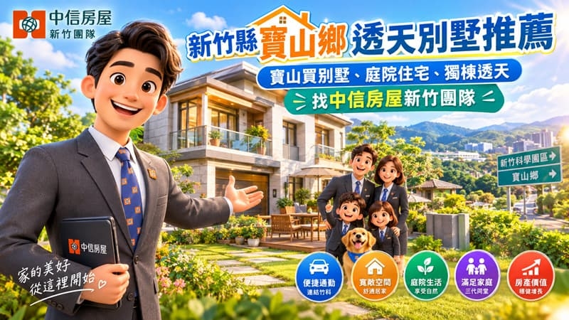 新竹縣寶山鄉透天別墅推薦｜寶山買別墅、庭院住宅、獨棟透天找中信房屋新竹團隊