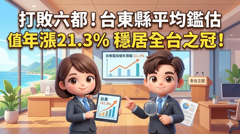 打敗六都！台東縣平均鑑估值年漲21.3%穩居全台之冠!