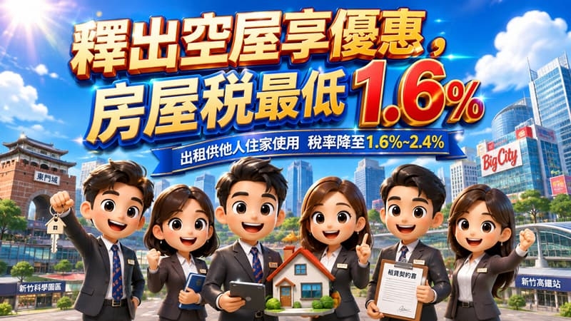 釋出空屋享優惠，房屋稅最低1.6 %
