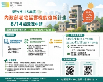 新竹市老宅延壽補助8/14起受理！
